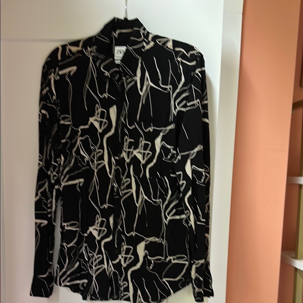 Black and White Patterned Long Sleeve Shirt